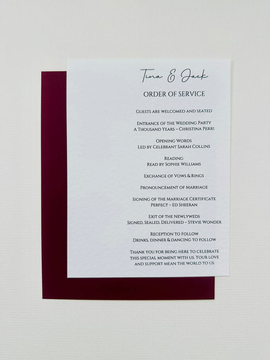 Order of Service - The Hambleton Collection