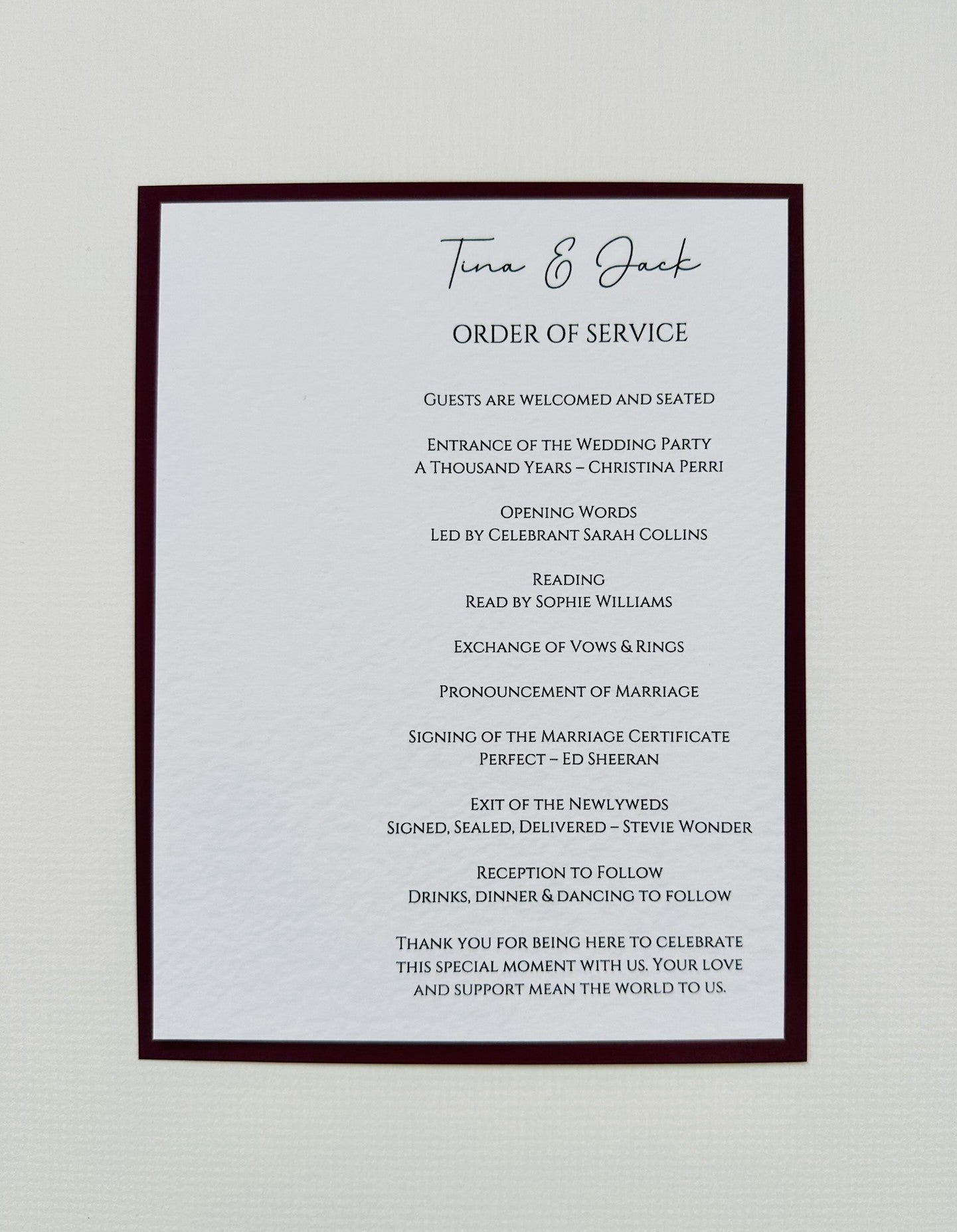 Order of Service - The Hambleton Collection
