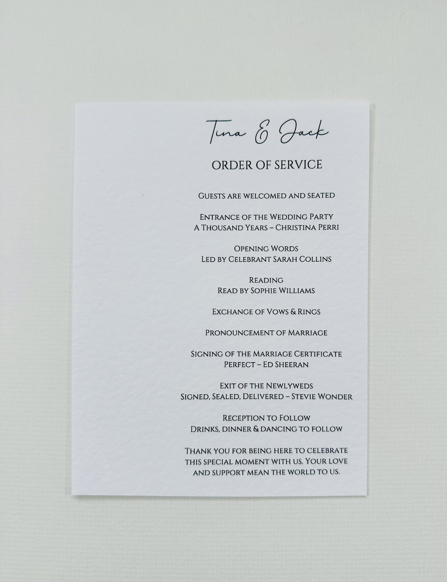 Order of Service - The Hambleton Collection