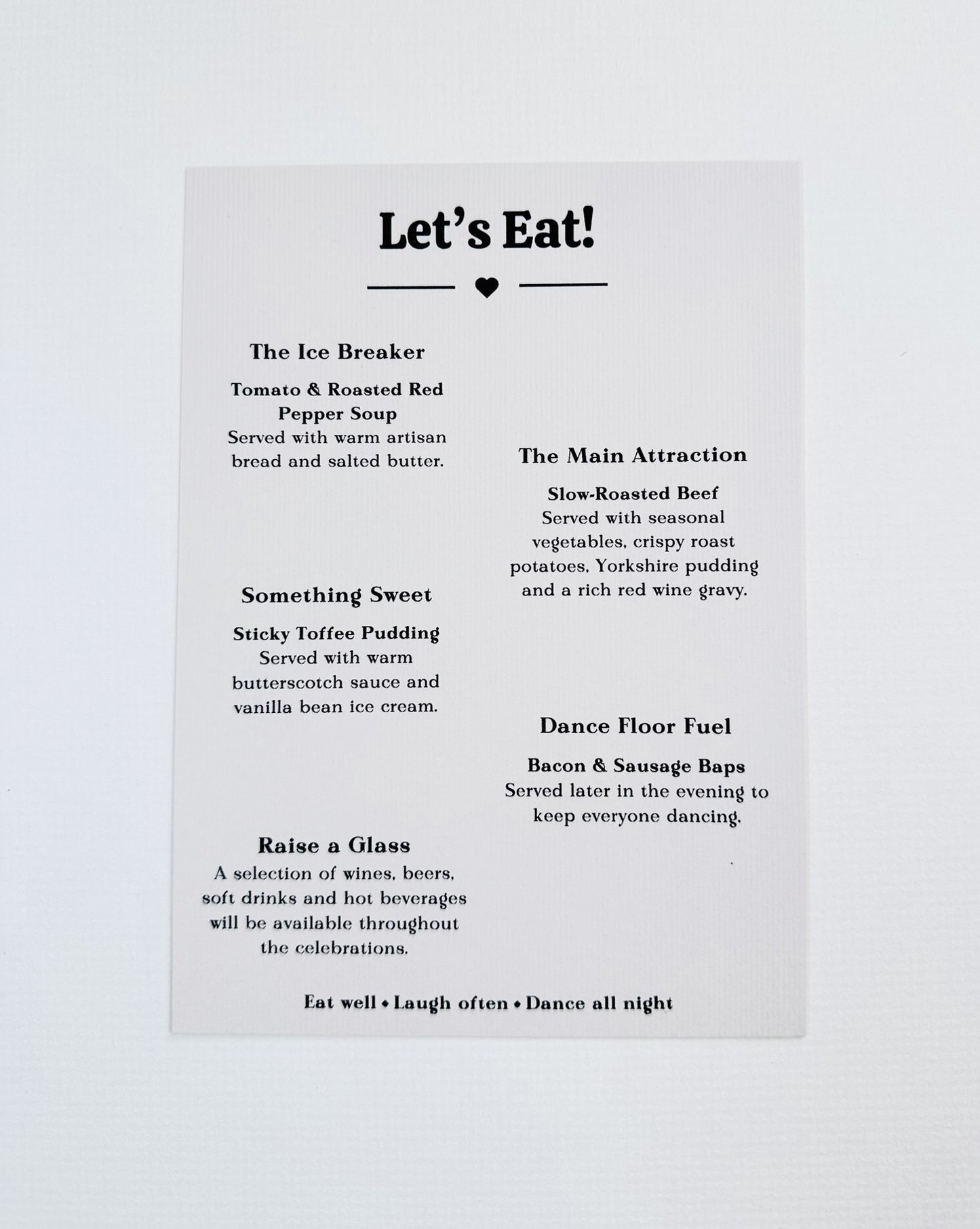 Menu Cards - The Oakham Collection